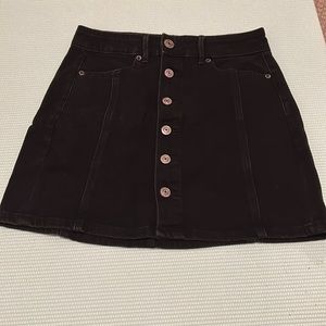American Eagle AEO black denim hi-rise a line skirt button front size 2